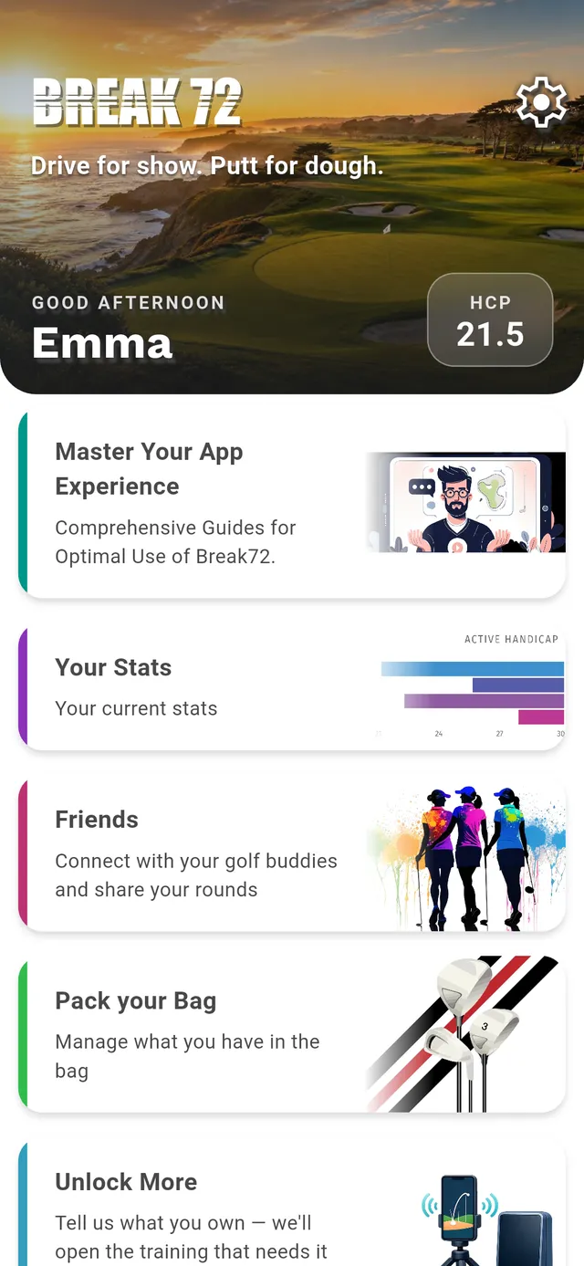 Break72 app home dashboard
